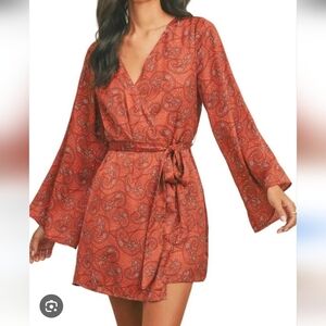 Dress Forum Los Angeles Make Room Kimono Mini Dress Rust Womens Size S Paisley